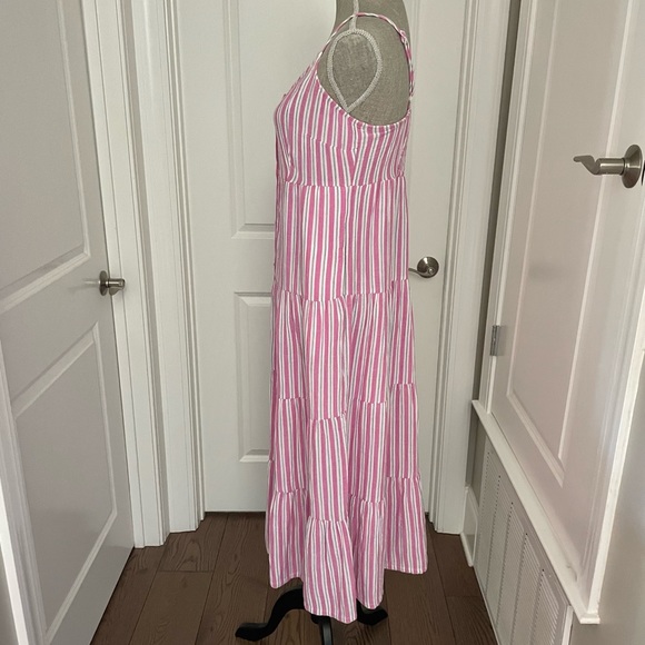 UNIVERSAL THREAD Pink & Gray Striped Tiered Ruffle Maxi Dress Size Small - Picture 5 of 11